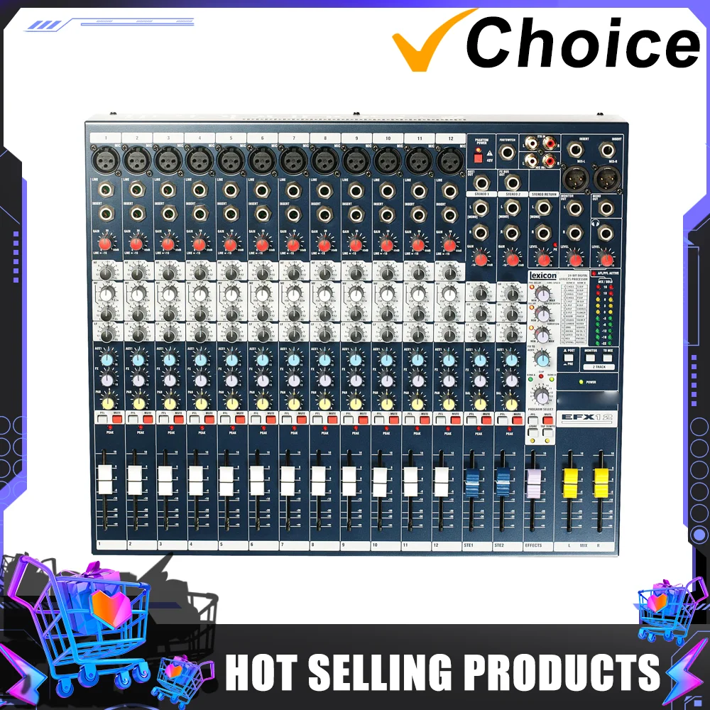 Professional EFX12 Multi-Purpose 12 Channel Audio Mixer sound console with Built-in 24-bit Lexicon Effects for Stage audio mixer