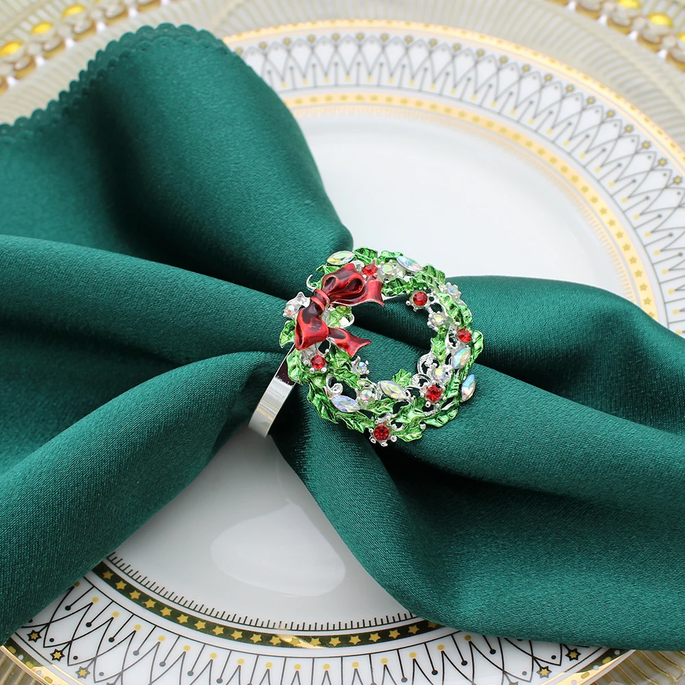 Napkin Ring Christmas Napkin Holder 6Pcs Christmas Napkin Rings Silver Napkin Rings and Rhinestone Wreath Buckles Holder for Wedding Birthday Dinner