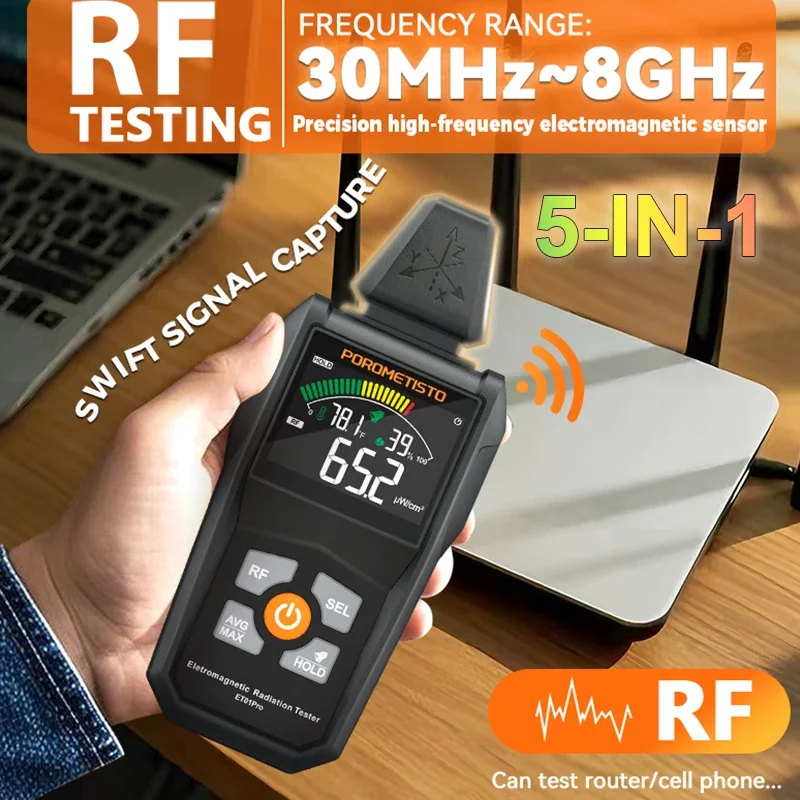 ET01Pro 5 in 1 EMF Meter Electromagnetic Radiation Tester Handheld Radio Frequency Field Test Electric Magnetic Fields Detector