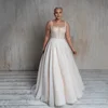 Elegant Plus Size Wedding Dresses with Straps Glitter Dot Tulle A-line Bridal Gown Backless Bride Dress Customized 1