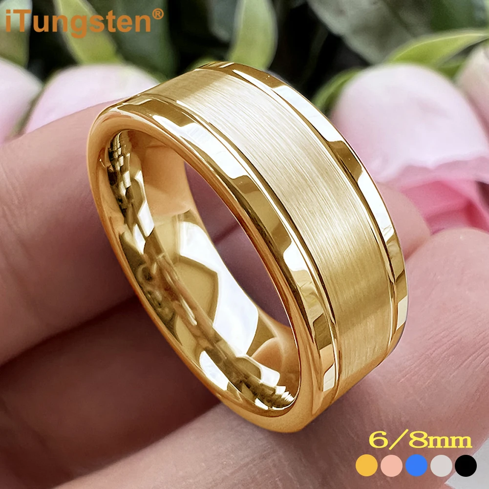 iTungsten 8mm Forever Ring Men Women Classic Tungsten Engagement Wedding Band Trendy Jewelry Groove Polish Brush Comfort Fit