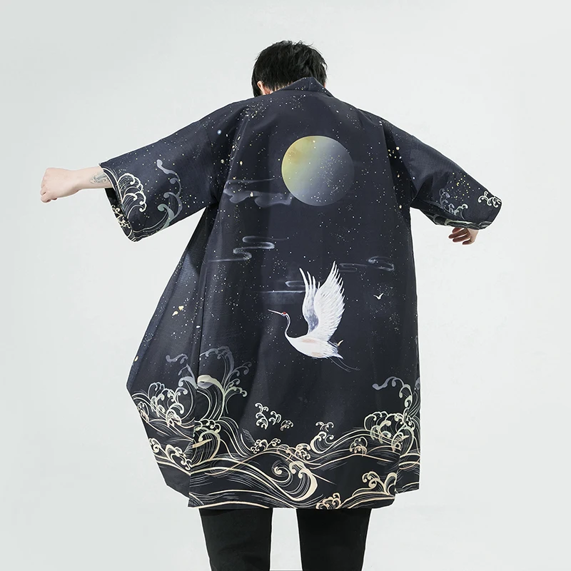 

M-5XL Plus Size Men Japanese Kimono Cardigan Men Samurai Costume Clothing Kimono Jacket Mens Kimono Shirt Yukata Haori XXXXXL