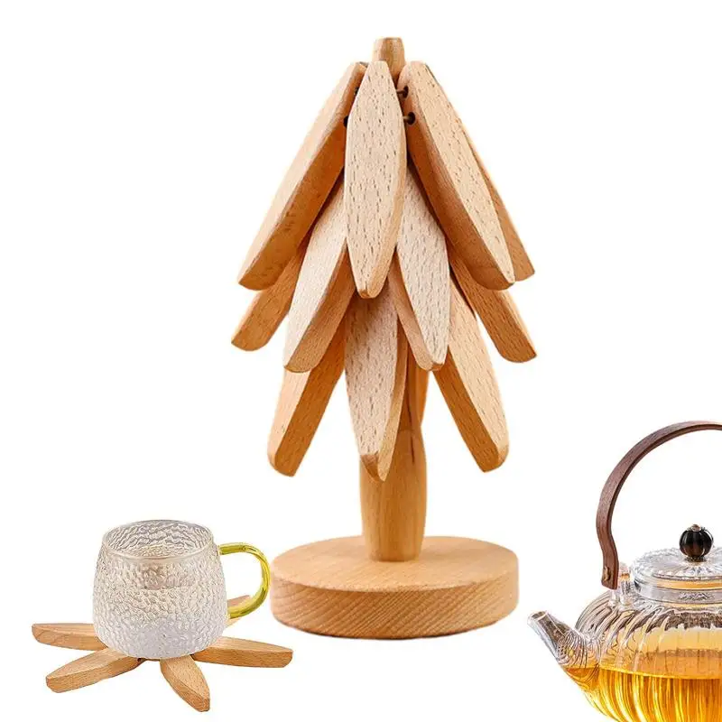

Wood Kitchen Hot Pads Trivet Tree Beech Ornament Insulation Mat Wood Trivet Wooden Placemats for Hot Pots Protect Your Table