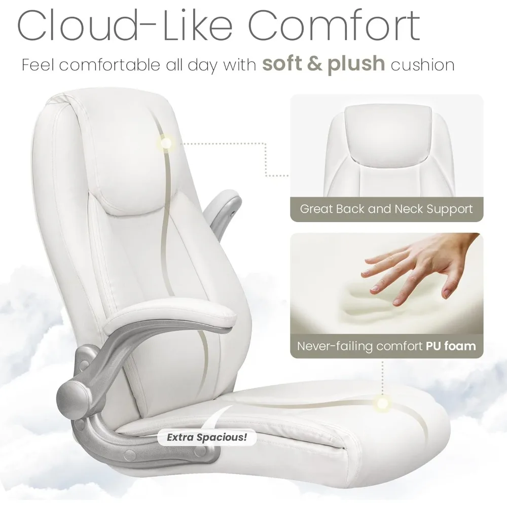 Office Chair PU Leather Executive High Back Computer Desk Chair Adjustable Height Flip-up Armrests Lumbar Support Swivel Rolling 4