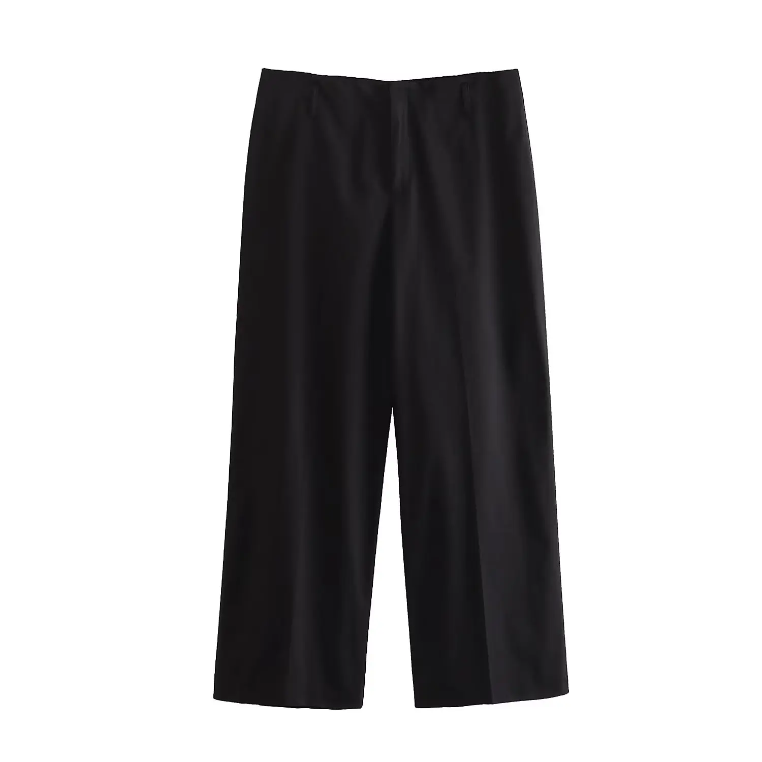 

Black cropped Trousers Women Fashion High Street Ankle-Length Wide Leg Pants Female Clothing Chic Lady 2023 New