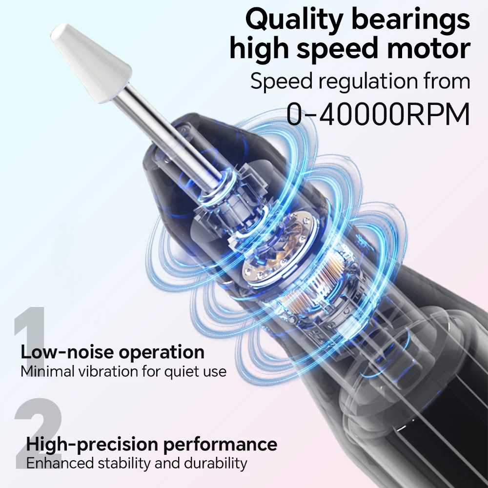 Electric Nail Drill File Professional, Rechargeable Nail File Machine Kit with Bits Kit for Acrylic Gel Nails Polishing Removing