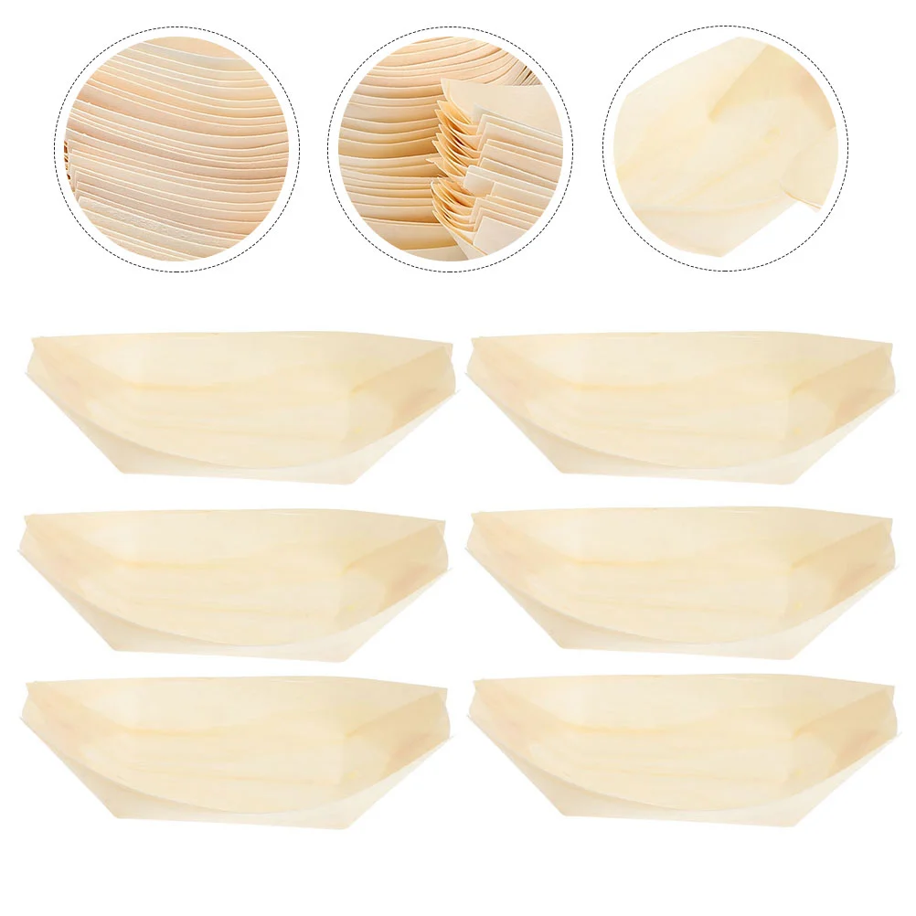 

Boat Sushi Plates Wood Tray Food Disposable Snack Serving Bowl Plate Paper Trays Container Boats Wooden Small Leaf Cheese