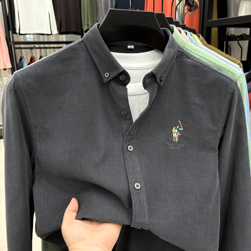 Spring and Autumn New 100% Cotton Long Sleeve Shirt for Men's Business, Leisure, Skin Friendly, Comfortable Collar Shirt Coat