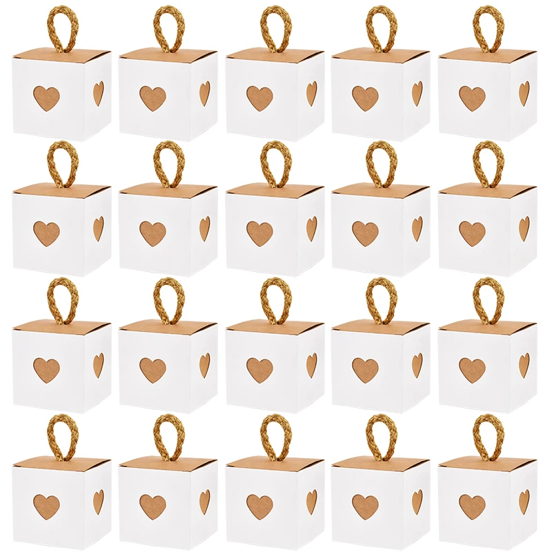10/50pcs White Brown Heart Candy Gift Boxes Wedding Birthday Party Favors for Guests Baby Shower Chocolate Cookie Packaging Box