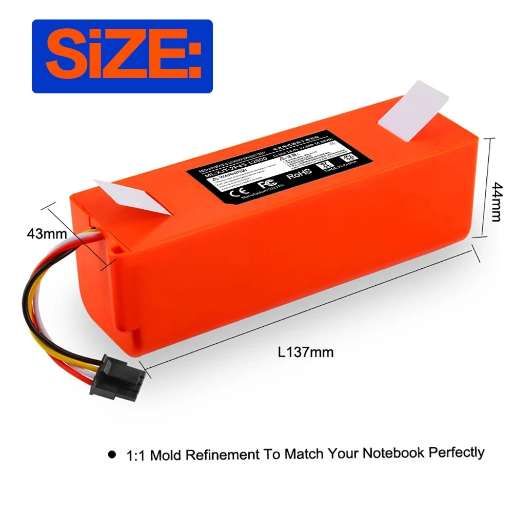 100% Original 14.4V 12800mAh Robotic Vacuum Cleaner Replacement Battery For Xiaomi Roborock S55 S60 S65 S50 S51 S5 MAX S6 Parts 4