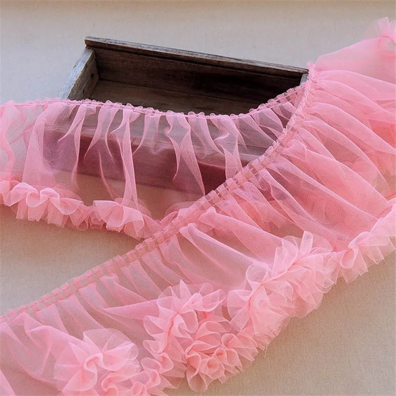 Description Picture 5 of item15CM Wide Wrinkled Pleated Mesh 3d Lace Fabric Fringed Ribbon Wedding Dress Princess Skirts Hemlines Ruffle Trim Sewing Decor