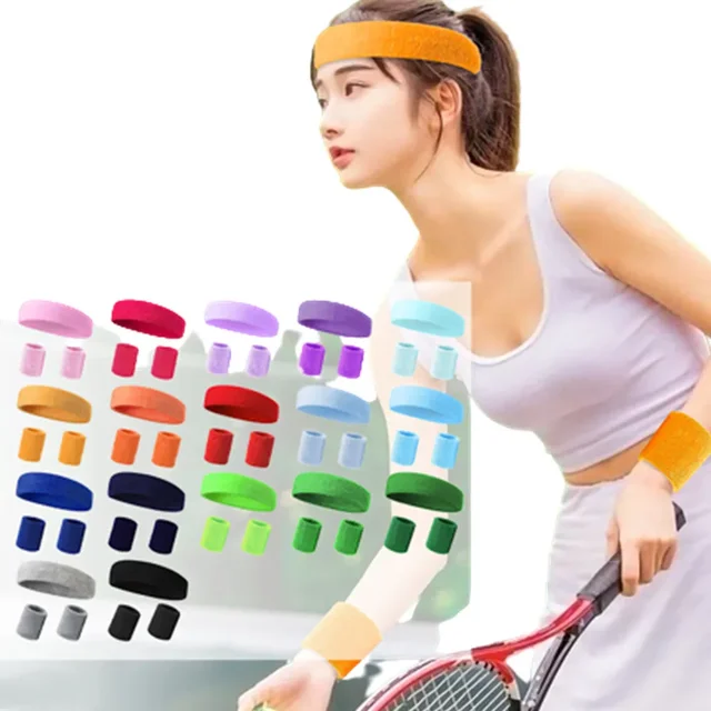 3PCs/set Mens Sports Headband Sweatband Stretch Elastic Outdoor Sport Sweat Headband Wristband Women Gym Running Tennis Headwrap 2