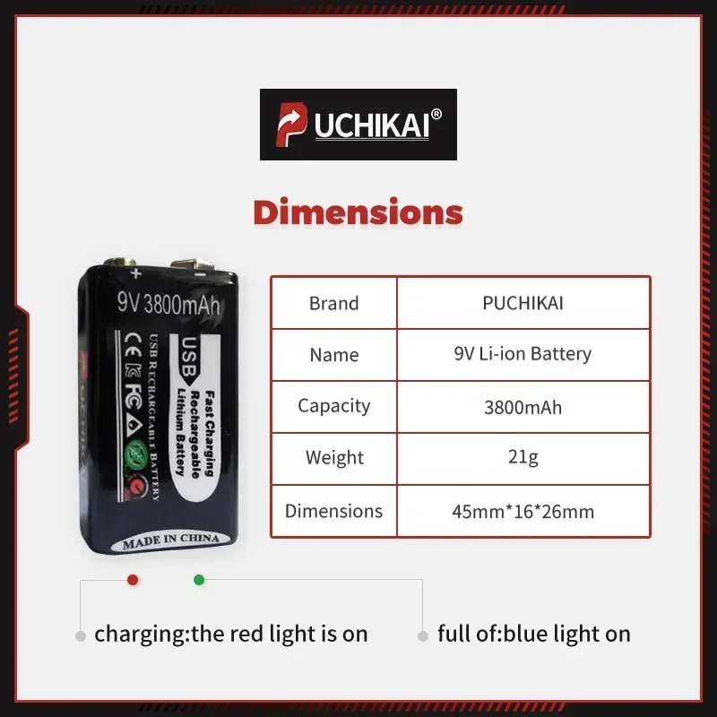 

Air freight 15-25 to 9V 3800mAh lithium-ion rechargeable battery mini USB battery smoke detector 9V lithium guitar multimeter