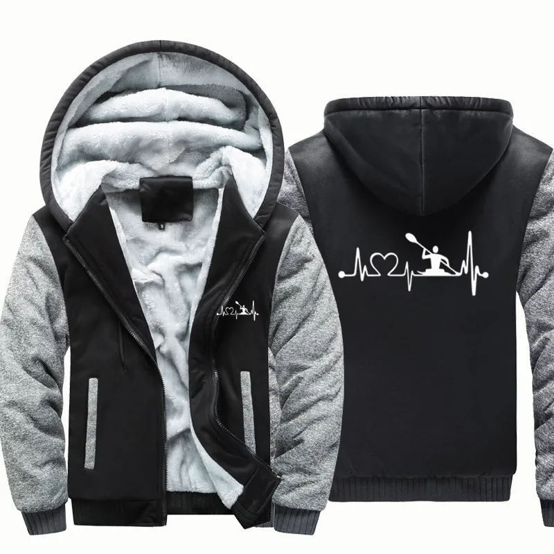 

New Kayaking Heartbeat Autumn Winter Casual Men Hooded Coat Jacket Warm Wool Fleece Man Coats Hoodies Sweatshirts Men Clothing