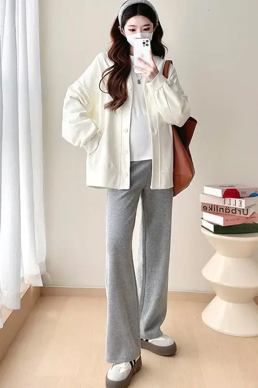 Autumn Pregnant Woman Sports Coats Long Sleeve Single-breasted Maternity Loose Casual Jackets Short Women's Outwear Cardigans