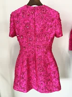 HIGH STREET Newest 2026 Designer Fashion Stylish Dress Women's Beaded Floral Jacquard Trimmed Dress - Image 2