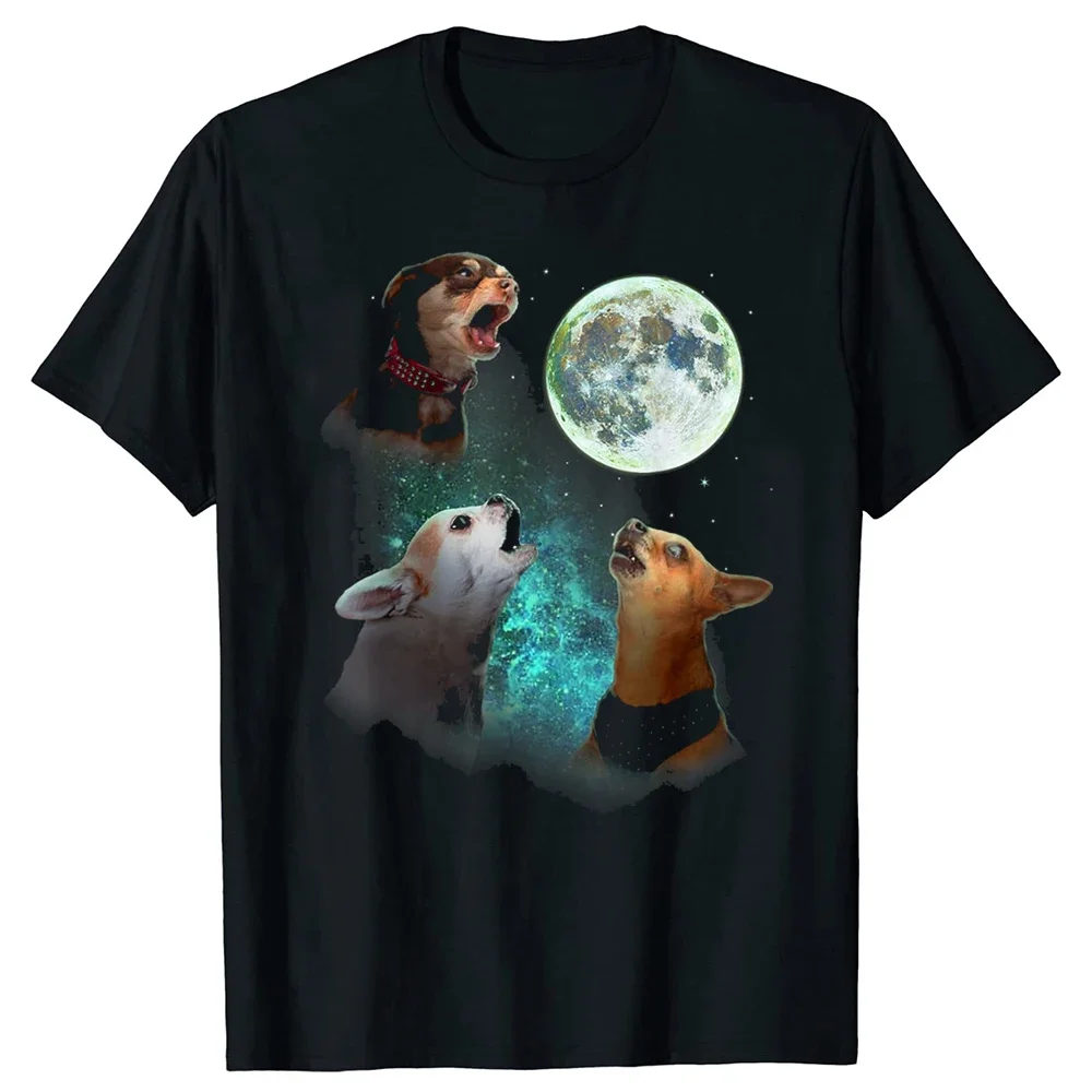 Drei Chihuahuas Howl At Moon 3 Wolfs T-Shirts Rundhals Kurzarm Mode T-Shirt Kleidung Chihuahua Hund Basic T-Shirts