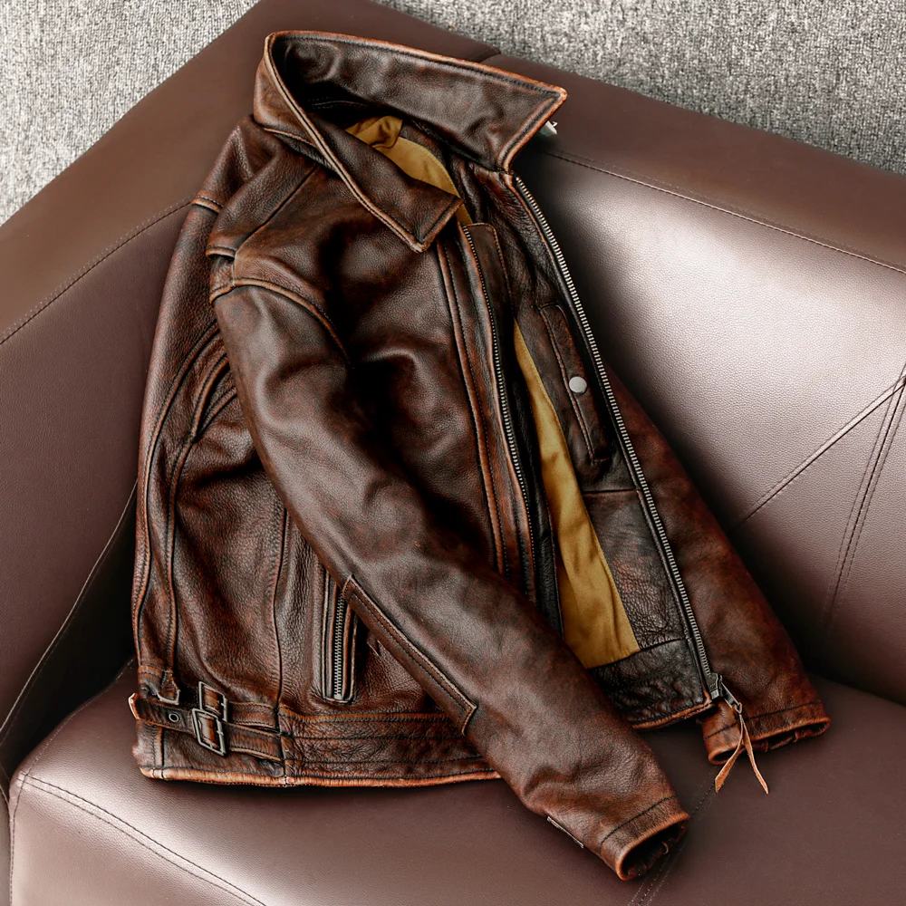 Swallow Tailed Men Leather Jacket Vintage Motorcycle 100% Cowhide Leather Coat Asian Size S-6XL men leather jacket