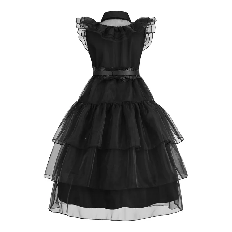 Kinder-Halloween-Kostüm Mädchen Familien-Cosplay Gothic Schwarzes Kleid Kinder-Familien-Festtagsoutfit Horror-Set – Detail 4