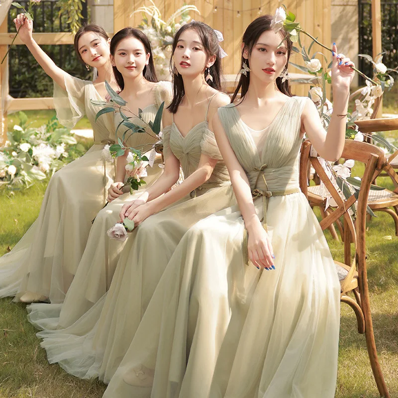 신부 들러리 드레스 2026 새로운 봄 프리미엄 작은 자매 그룹 녹색 이브닝 가운은 슬림 파티 드레스를 입을 수 있습니다.