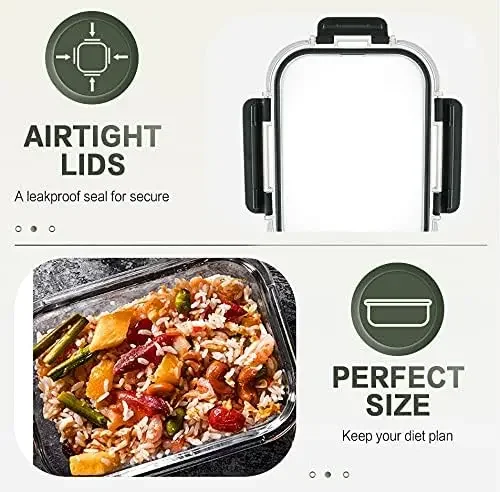 2025 USA 10 Packs 30 oz Glass Meal Prep Containers,Glass Food Storage Containers w/ Lids,Airtight Glass Lunch Bento Gray 3