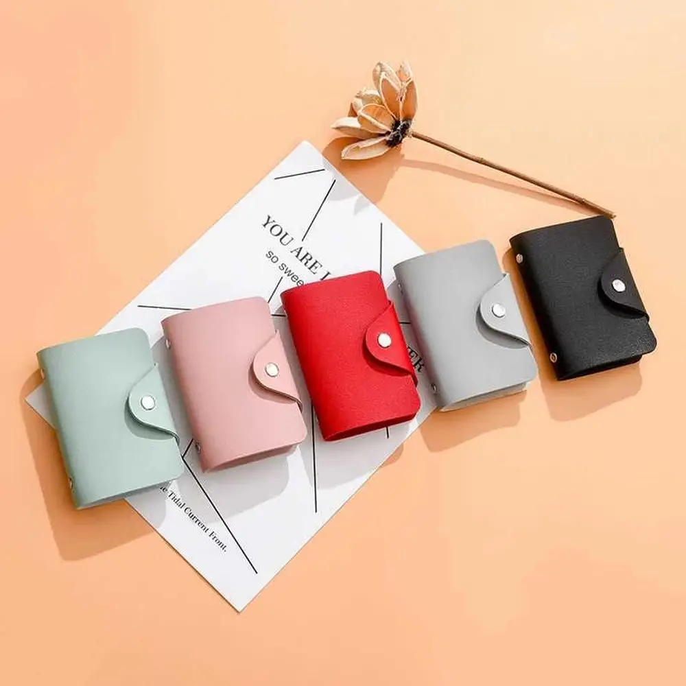 New 8 Colors Leather Function 24 Bits Card Case Business Card Holder Men Women Credit Passport Bag ID Passport Wallet