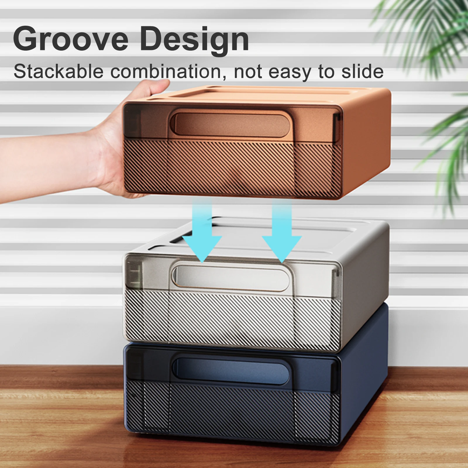 Eary Under Desk Drawer Organizer No-Punch Strong Sticky Under Table Hidden Storage Box with Induction Night Light Grocery Storage, storage drawer boxes