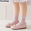 Horetong 4 Pairs/Set Kids Middle Tube Socks Spring Summer Solid Cotton Socks Cute Korean For Baby Girls Clothing Accessories 3