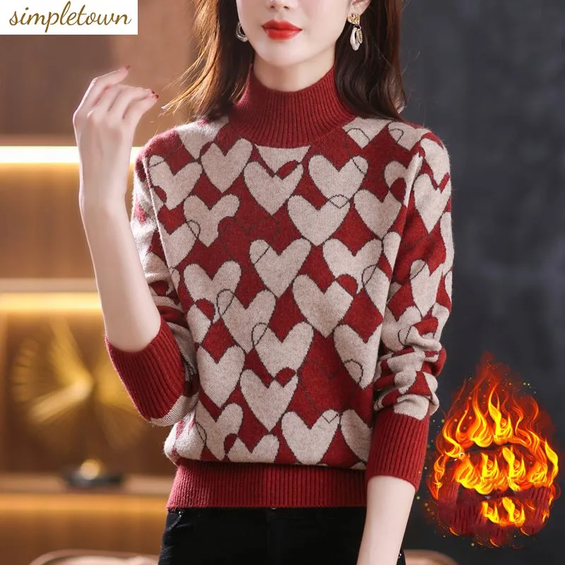 

Thickened Oversized Women's Half High Collar Slimming Autumn and Winter Short Loose Multi-color Love Versatile Knitted Sweater