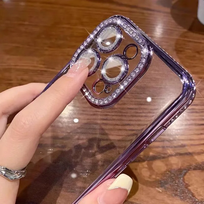 iPhone Case Shockproof Wireless Charging Glitter Case For iPhone 16 15 14 13 12 11 Pro Max Plus Magnetic 17 Air Compatible Rhinestone Cover