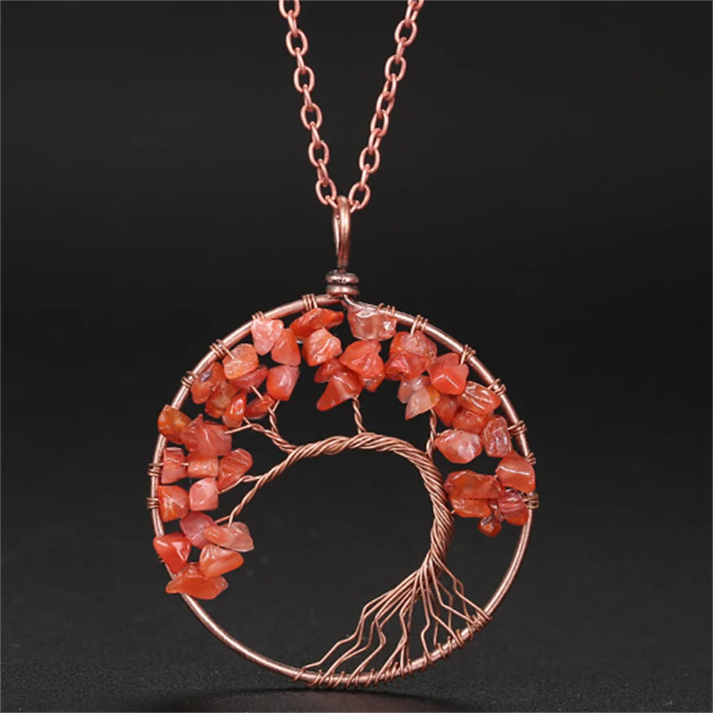 7 Chakra Natural Stones Tree of Life Pendant Handmade Crystal Copper Necklace Quartz Reiki Healing Charm Women Jewelry Gift