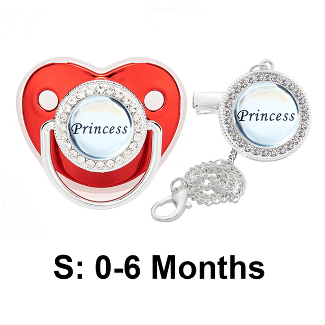 Bling Baby Pacifier Clips Rhinestone Newborn BPA Free Silicone Baby Soother with Chain Baby Shower Gifts Prince Princess