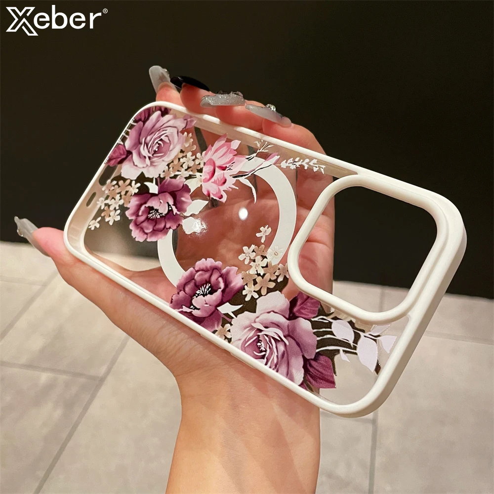 Luxury Retro Floral Magnetic Wireless Charging Shockproof Phone Case Cover