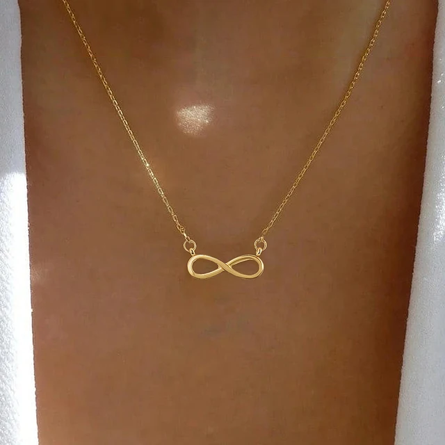 DGIDDK – collier avec pendentif symbole infini en acier inoxydable pour femmes, 8 personnages, adapté à un usage quotidien, chaîne de clavicule, bijoux 1