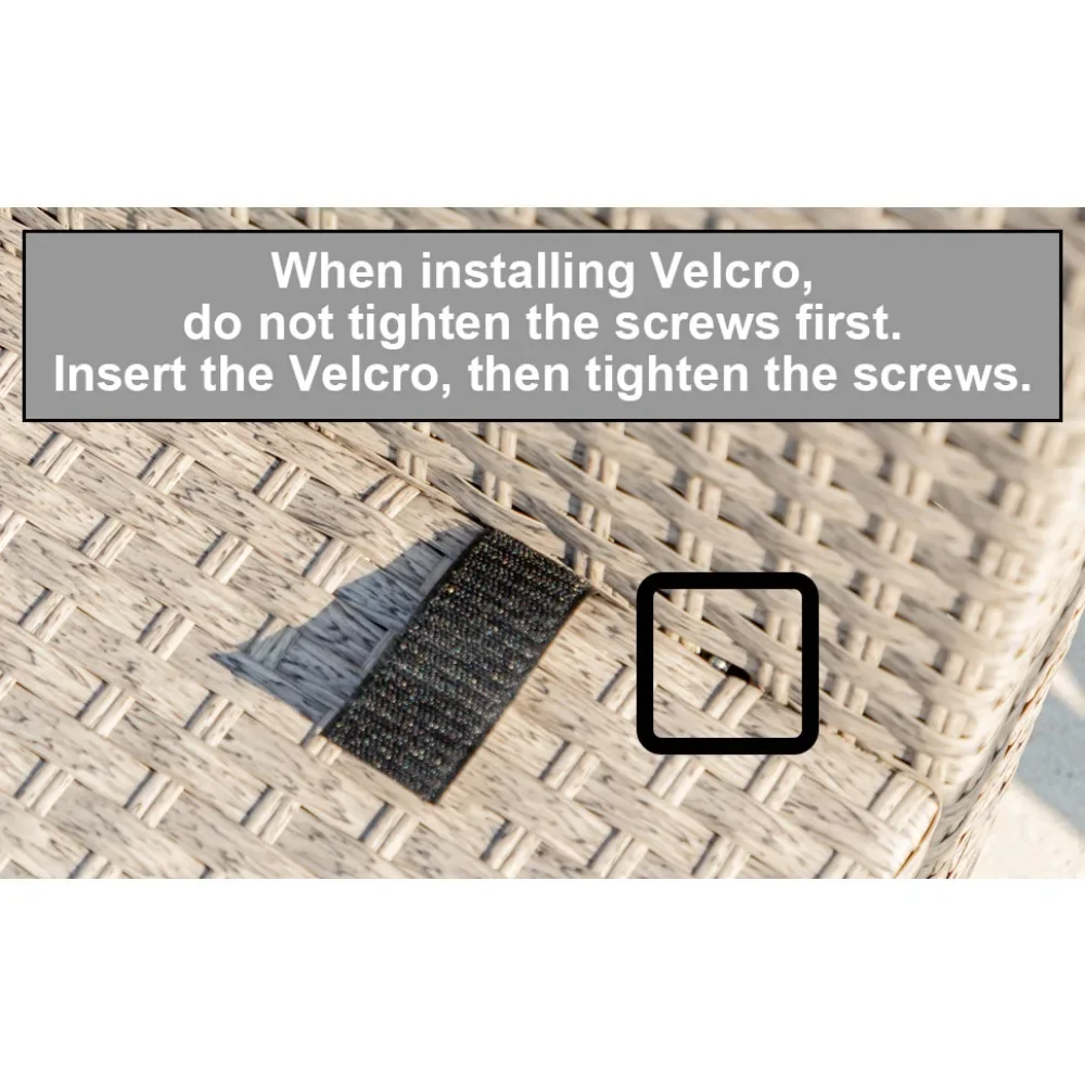 When installing Velcro.do not tighten the screws first. Insert the Velcro. then tighten the screws.