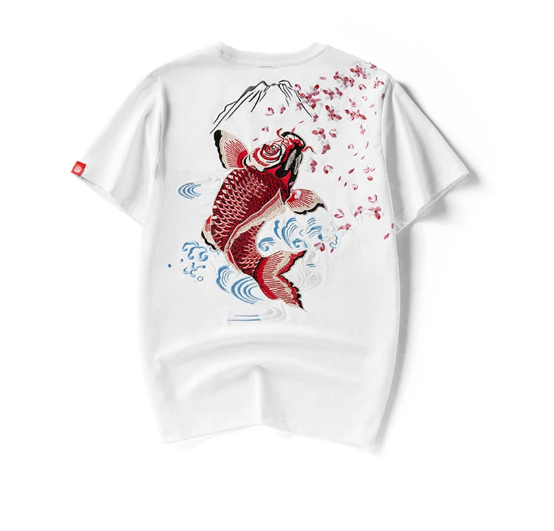 Herren Brokat Karpfen-Stickerei Kurzarm-T-Shirt Sommer Marken-Baumwolle Übergroßes T-Shirt Männliches Oberteil Kleidung 2024 Z1A1 – Detail 15