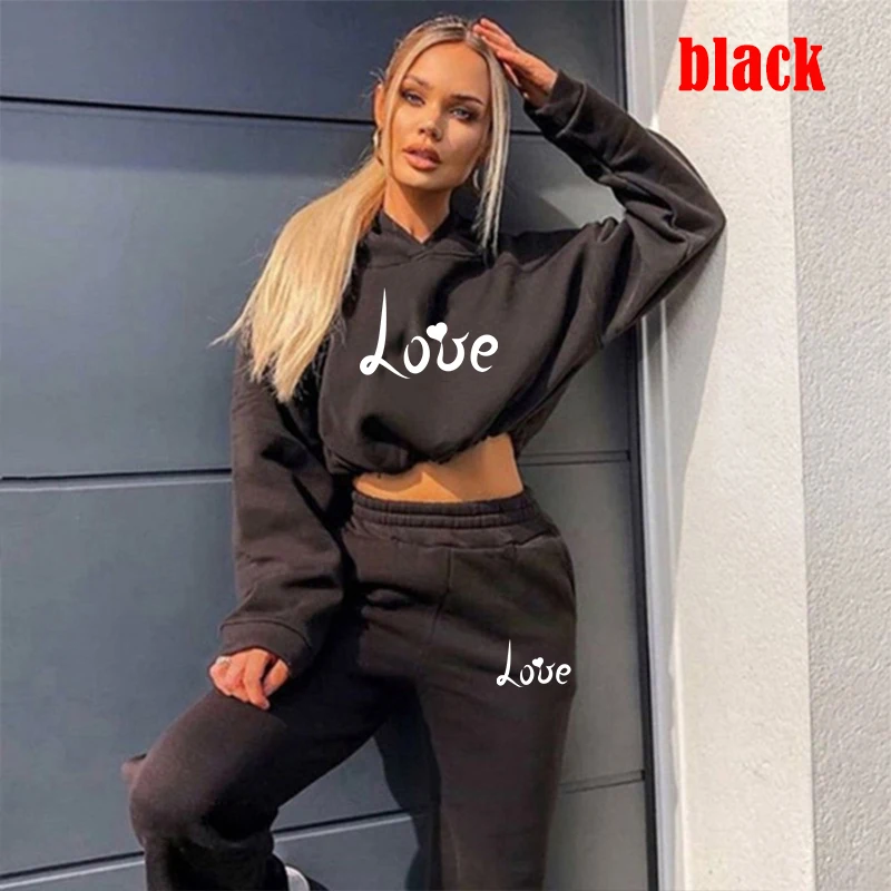 Women Love Printing Fashion Tracksuit Short Hoodie And Pants Casual Sport Suit Winter 2 Piece Suit 8 Colors Jogging Suits