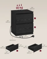 Прикроватная тумбочка VASAGLE с розетками, набор из 2 шт., приставной столик, 2 ящика, 2 розетки переменного тока, 1 порт USB-A — изображение 5