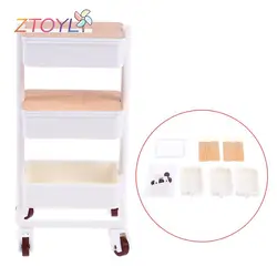 Miniature Three-Layer Trolley Dining Cart with Wheels - Dollhouse Display Shelf & Storage Decor (WHITE)