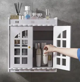 Bathroom Cabinet Wall Mounted Bathroom Toilet Storage Cabinet Shelf Cosmetic Storage Rack Wood-Plastic Cupboard