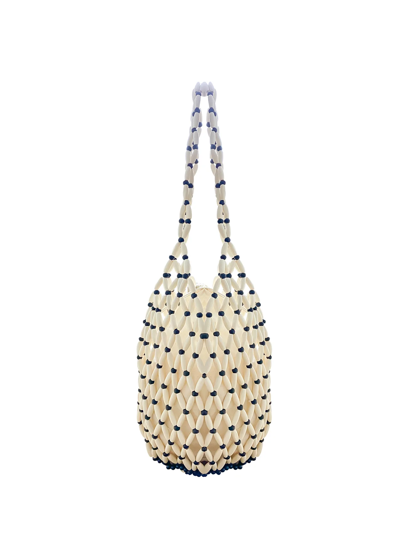 Wooden Beading Hollow-out Tote Bag for Holiday Travels Date Handmade Beaded Shoulder Bag Casual Beach Handbag for Women