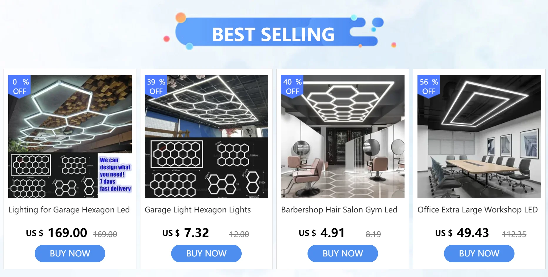 Description Picture 2 of itemGarage Light Hexagon Lights lamp 110V-240V Led Tube Honeycomb Ceiling Lighting For Auto Car Body Repair Led Workshop Cutomized