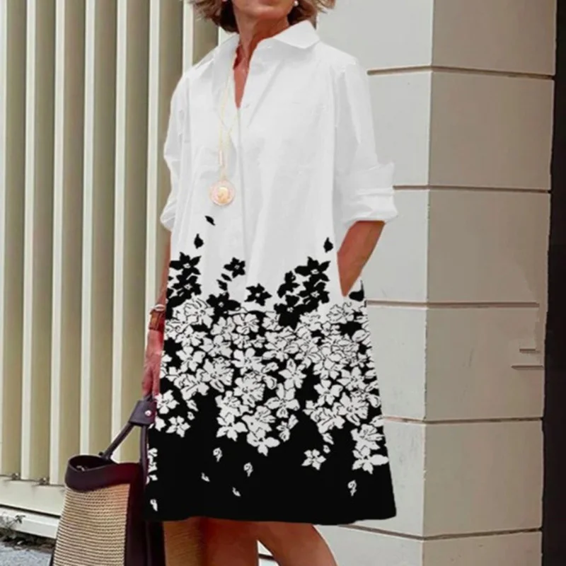 Women’s Half Sleeve Shirt Dress with Turn-Down Collar and Adjustable Waist Sash