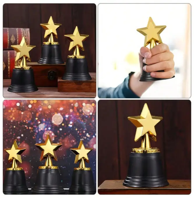 1/6개 골드 스타 모양 플라스틱 트로피, 소품, 상품, 대회 상금, 졸업 선물 및 파티 선물로 적합