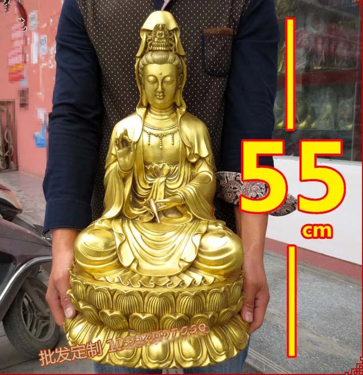 

55cm Large HUGE HOME lobby hall Temple efficacious Talisman protection GOLD Nanhai Guanyin Buddha brass carving Sculpture statue