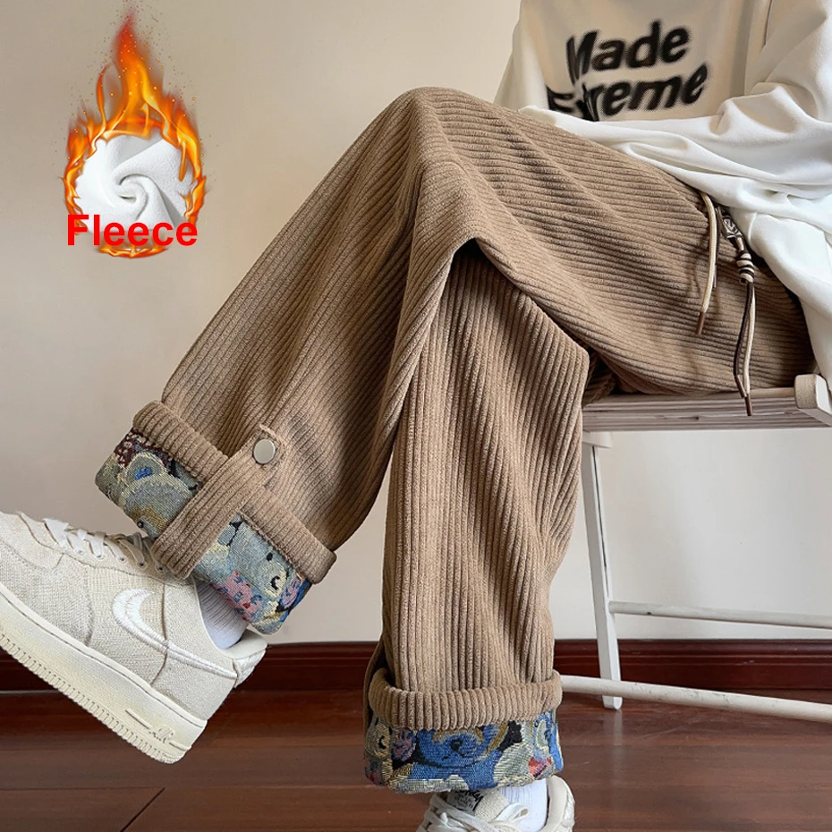 Corduroy Pants Men Warm Autumn Winter Fleece Sweatpants Male Fashion Casual Straight Pants