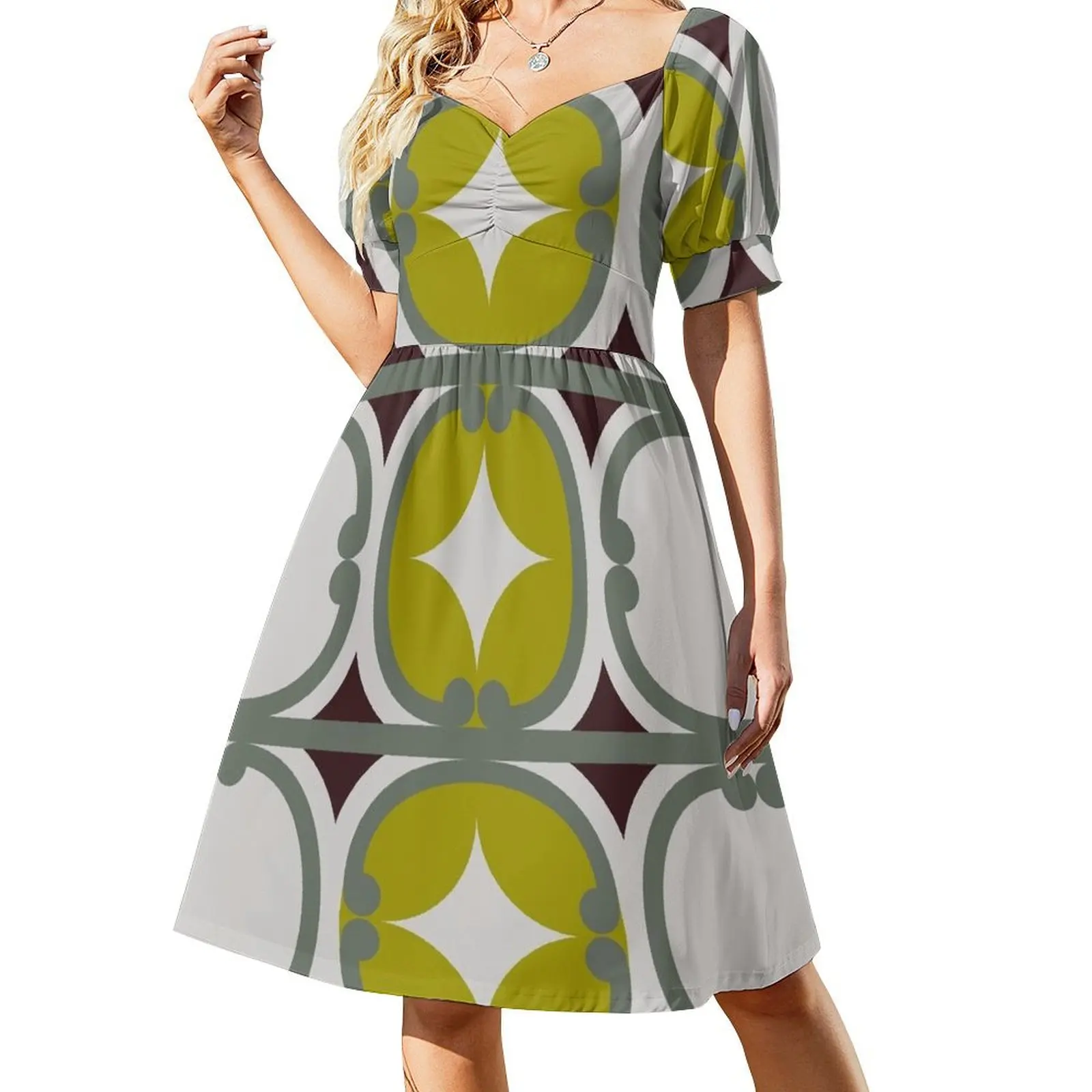 thumbnail image 1 of Vestido retro maorí (lima) de manga corta, vestido de fiesta, vestidos para mujer, mono de verano para mujer, vestido de verano para mujer, 1 of 7