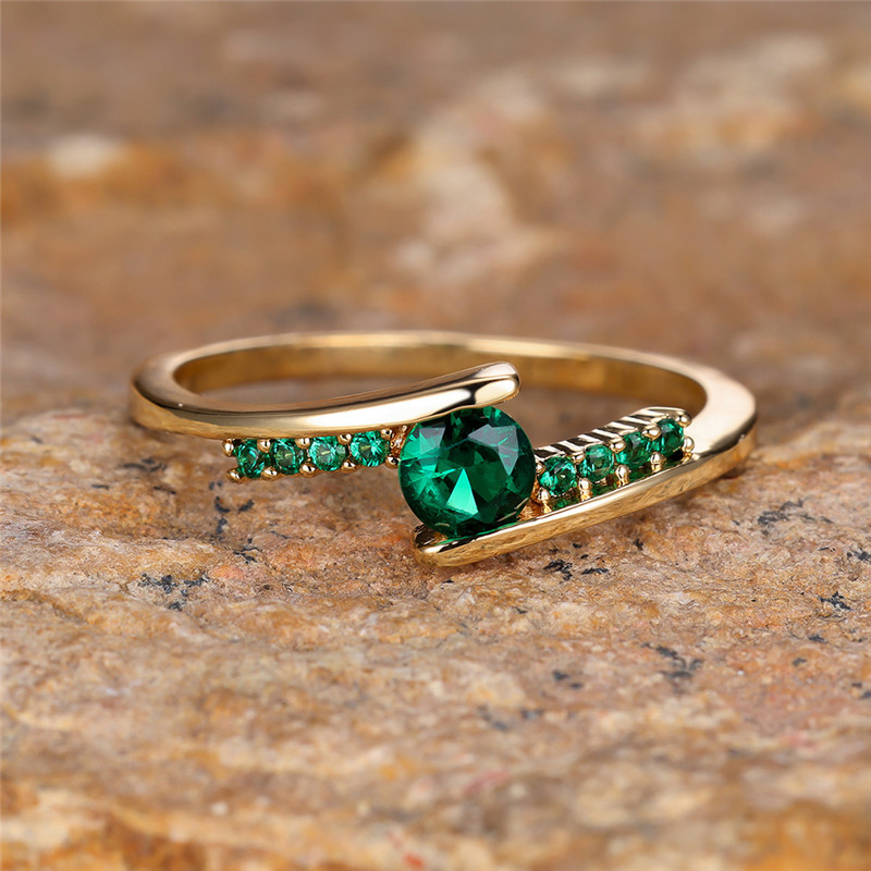 Simple Fashion Small Round Stone Ring Green Crystal Zircon Engagement Rings For Women Vintage Fashion Gold Color Wedding Jewelry