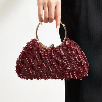 Borse da Sera Scintillanti, Elegante Pochette da Cerimonia, Borsa con Paillettes per Donna, Lussuosa Clutch Bordeaux per Abiti da Sera e Matrimoni