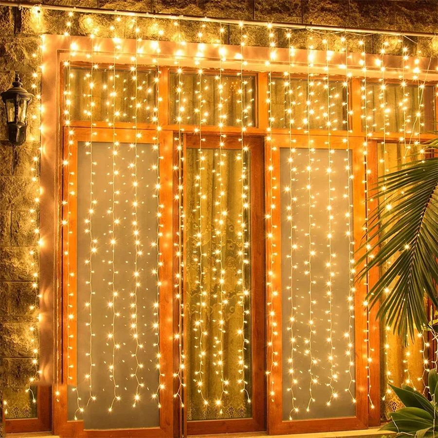 

3X2/3X3/6X3M LED Curtain Light 8 Modes Christmas Window Curtain Fairy Light with Remote Outdoor Icicle Light for Holiday Decor